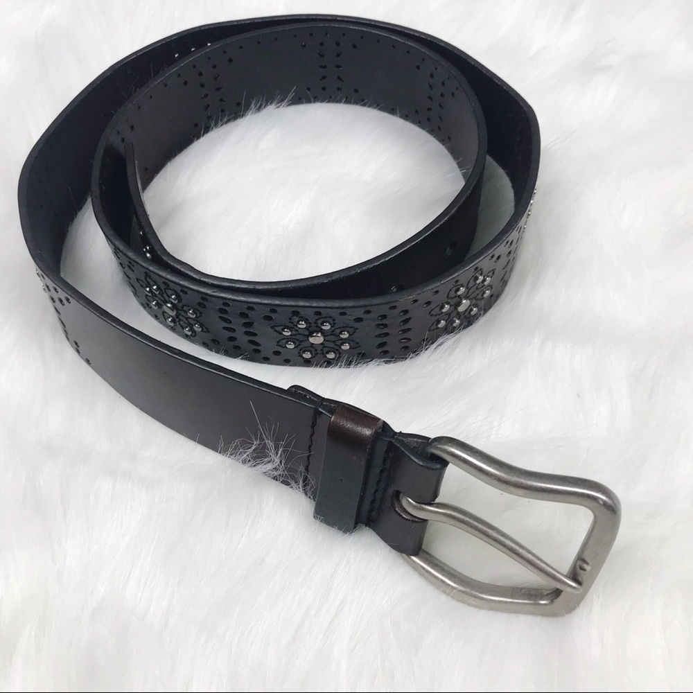 Embellished Dark Brown Genuine Leather Belt
